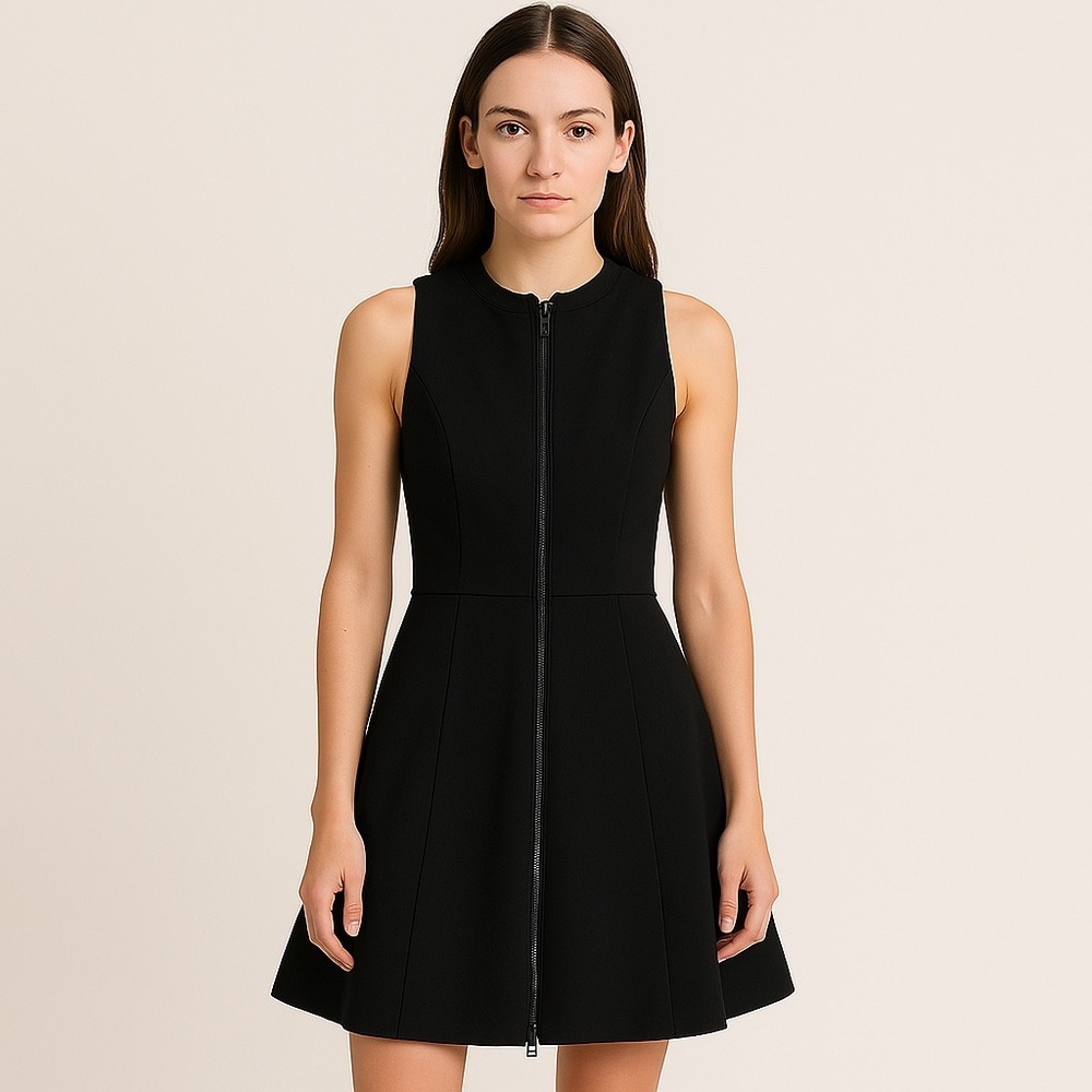Trina Turk Black Sz 4 USA Zip-Front Sleeveless A-line‎ Pockets Racerback Dress